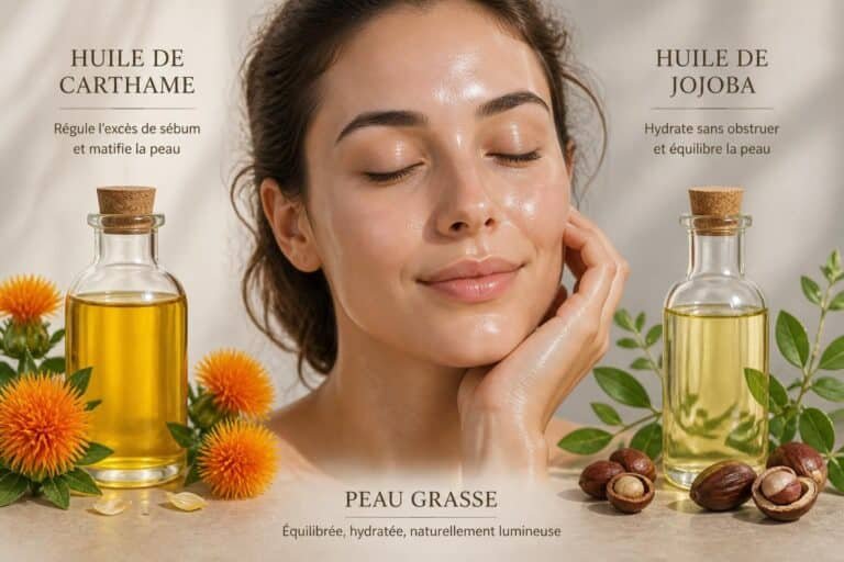 découvrez quelle huile choisir entre l'huile de carthame et l'huile de jojoba pour prendre soin de votre peau grasse et retrouver un teint équilibré.